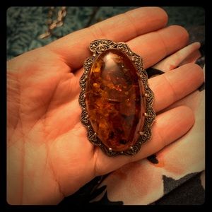Amber and Silver Necklace Pendant